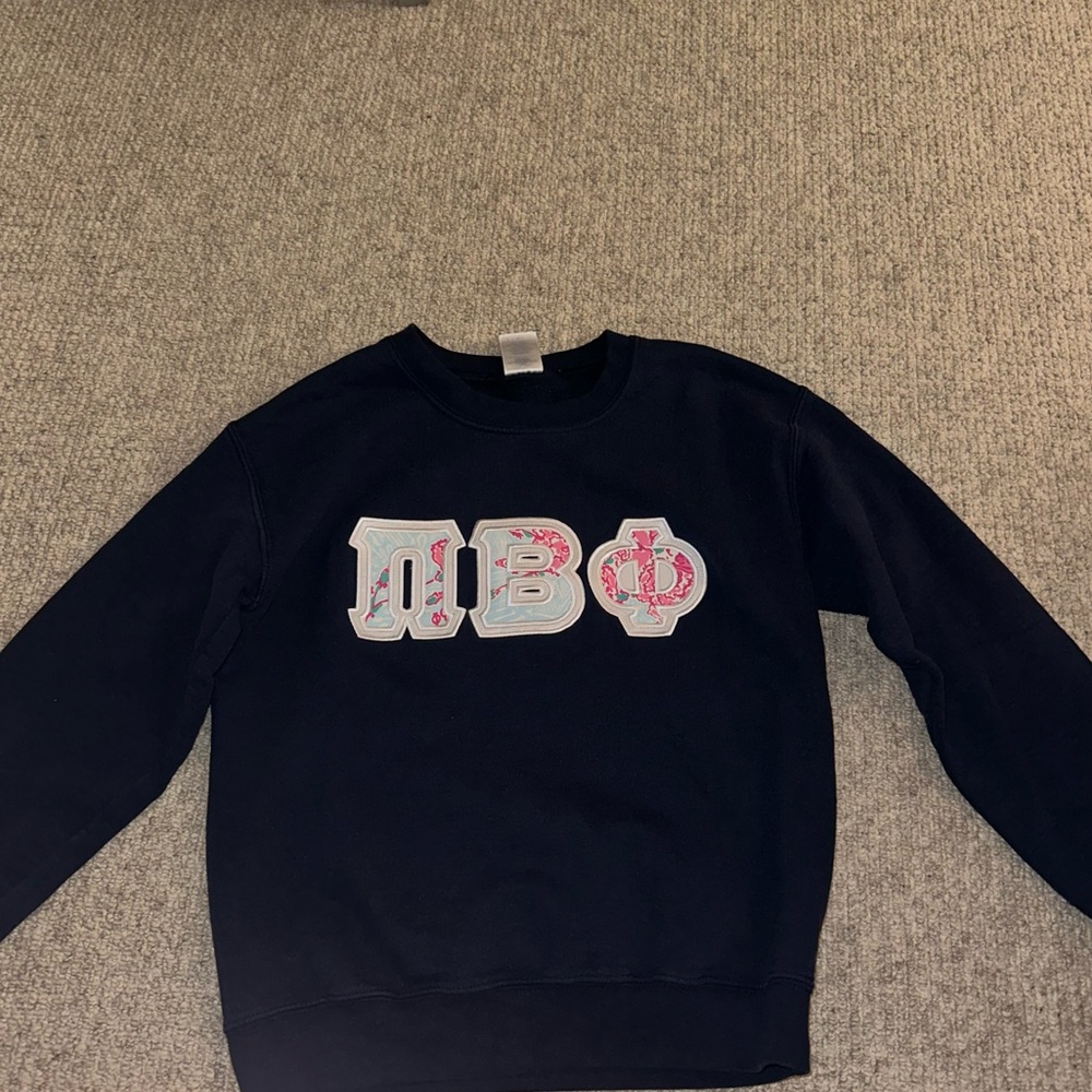 Navy blue Pi Beta Phi crewneck sweatshirt (letters on the front of sweatshirt)